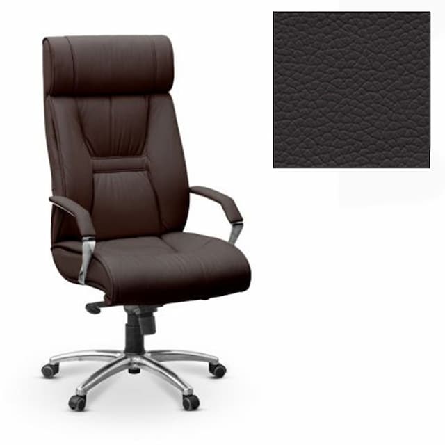 Кресло руководителя Юнитекс Олимп X с хромом натуральная кожа с компаньоном темно-коричневая NL11
